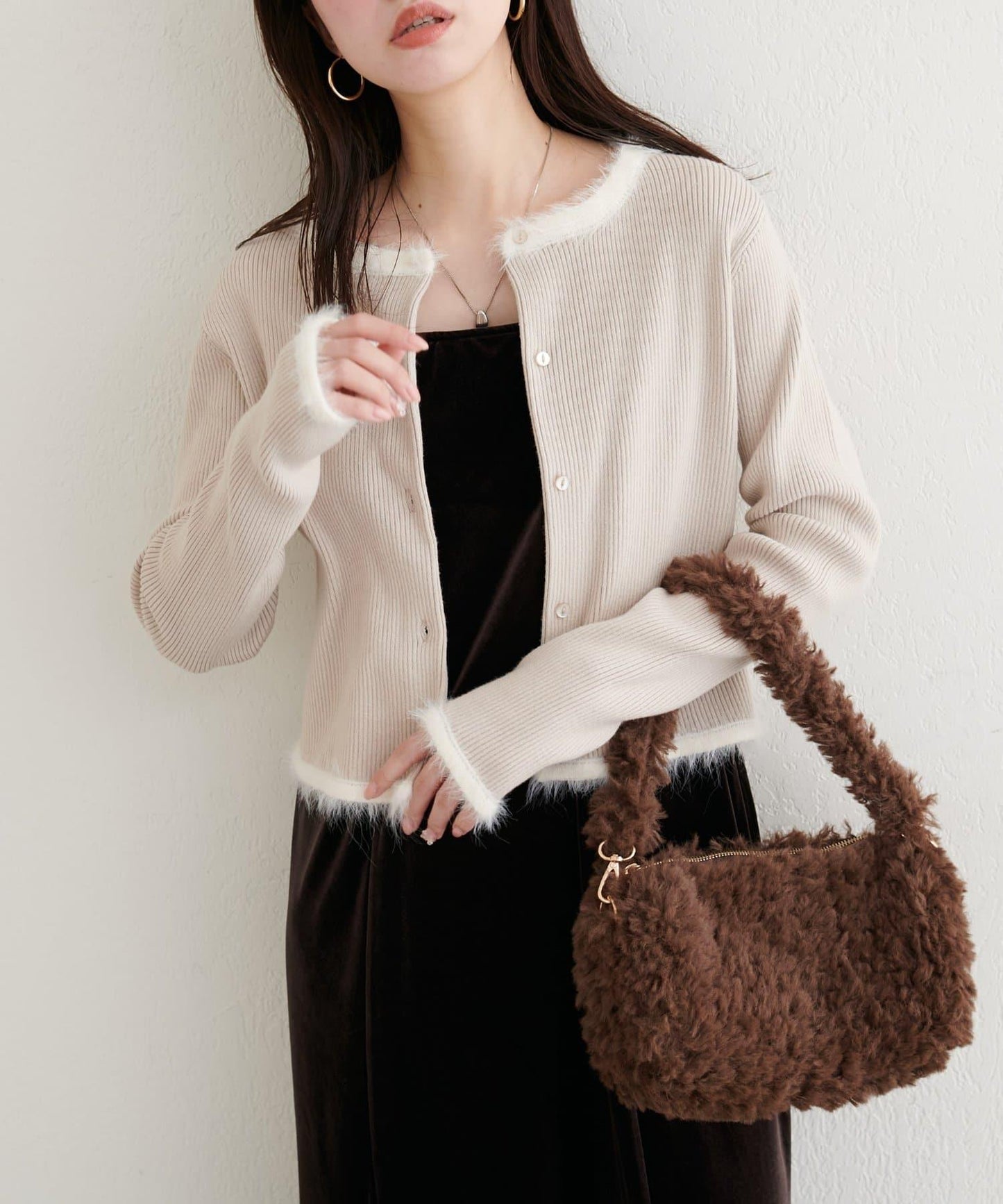 針織拼接羽毛開衫