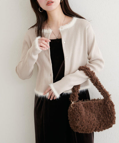 針織拼接羽毛開衫