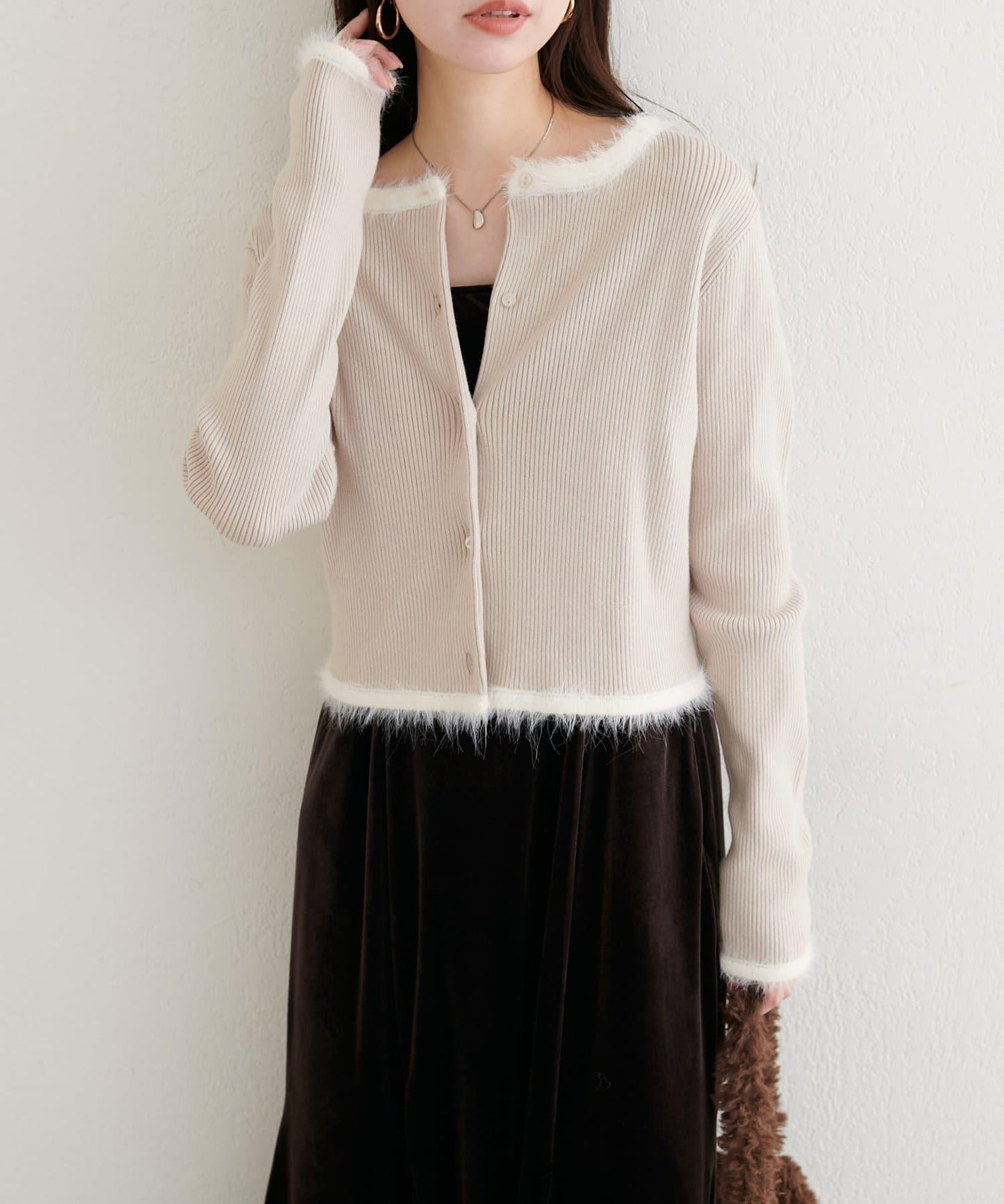 針織拼接羽毛開衫