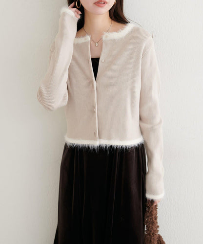 針織拼接羽毛開衫