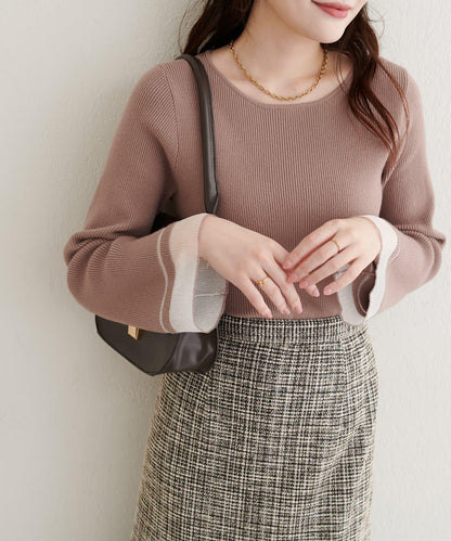 袖口透視喇叭袖針織衫