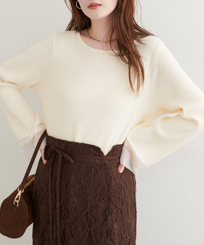 袖口透視喇叭袖針織衫