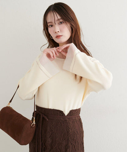 袖口透視喇叭袖針織衫