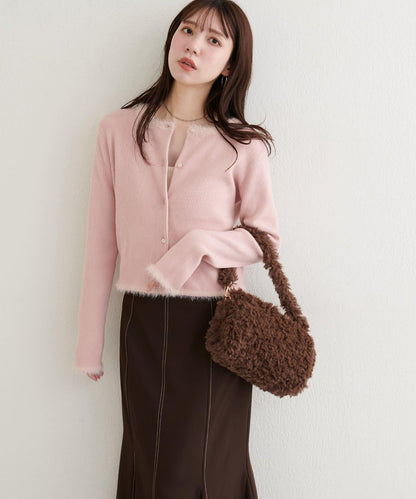 針織拼接羽毛開衫