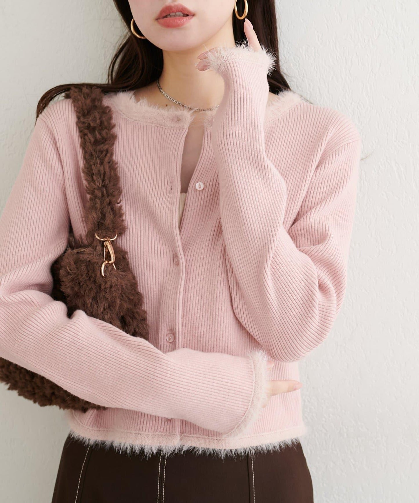 針織拼接羽毛開衫