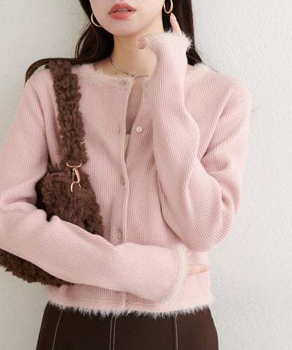 針織拼接羽毛開衫