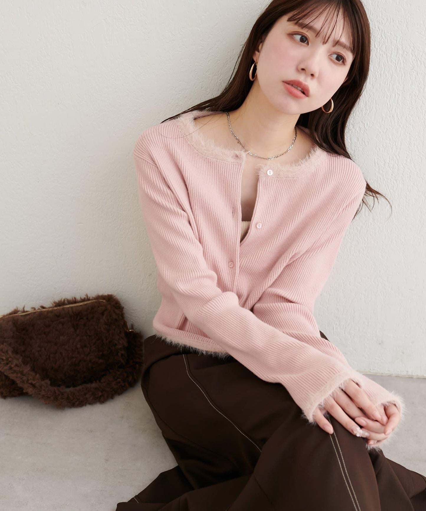 針織拼接羽毛開衫