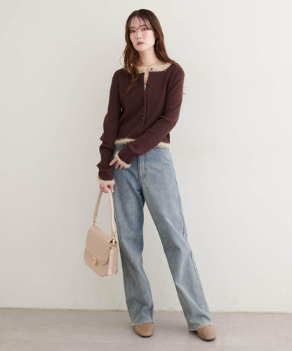 針織拼接羽毛開衫