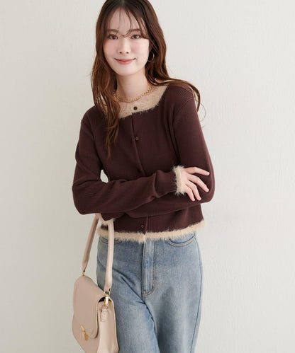 針織拼接羽毛開衫