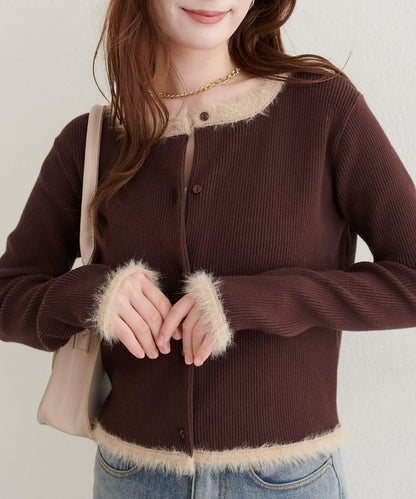 針織拼接羽毛開衫