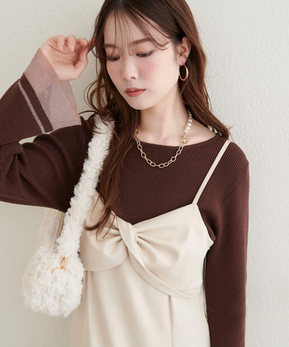 袖口透視喇叭袖針織衫