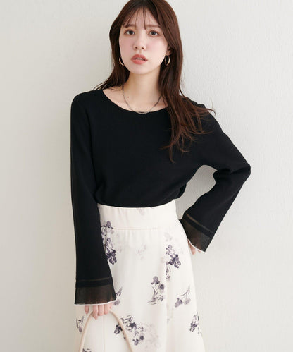 袖口透視喇叭袖針織衫