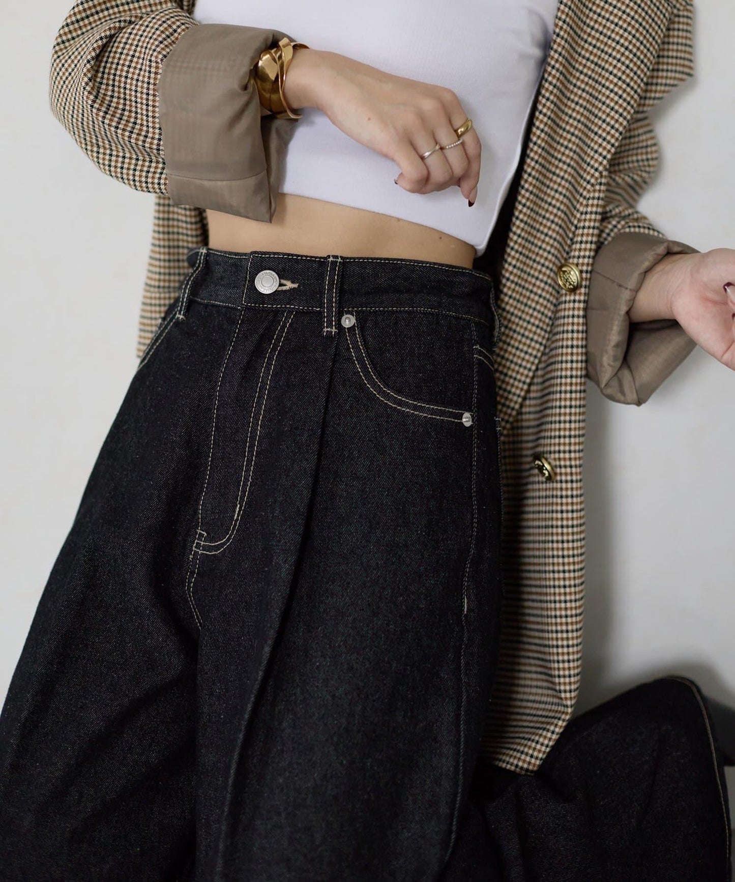 【Yuna企畫】高腰褶皺寬鬆牛仔褲