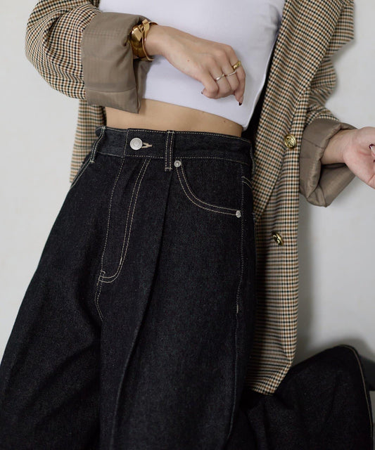 【Yuna企畫】高腰褶皺寬鬆牛仔褲