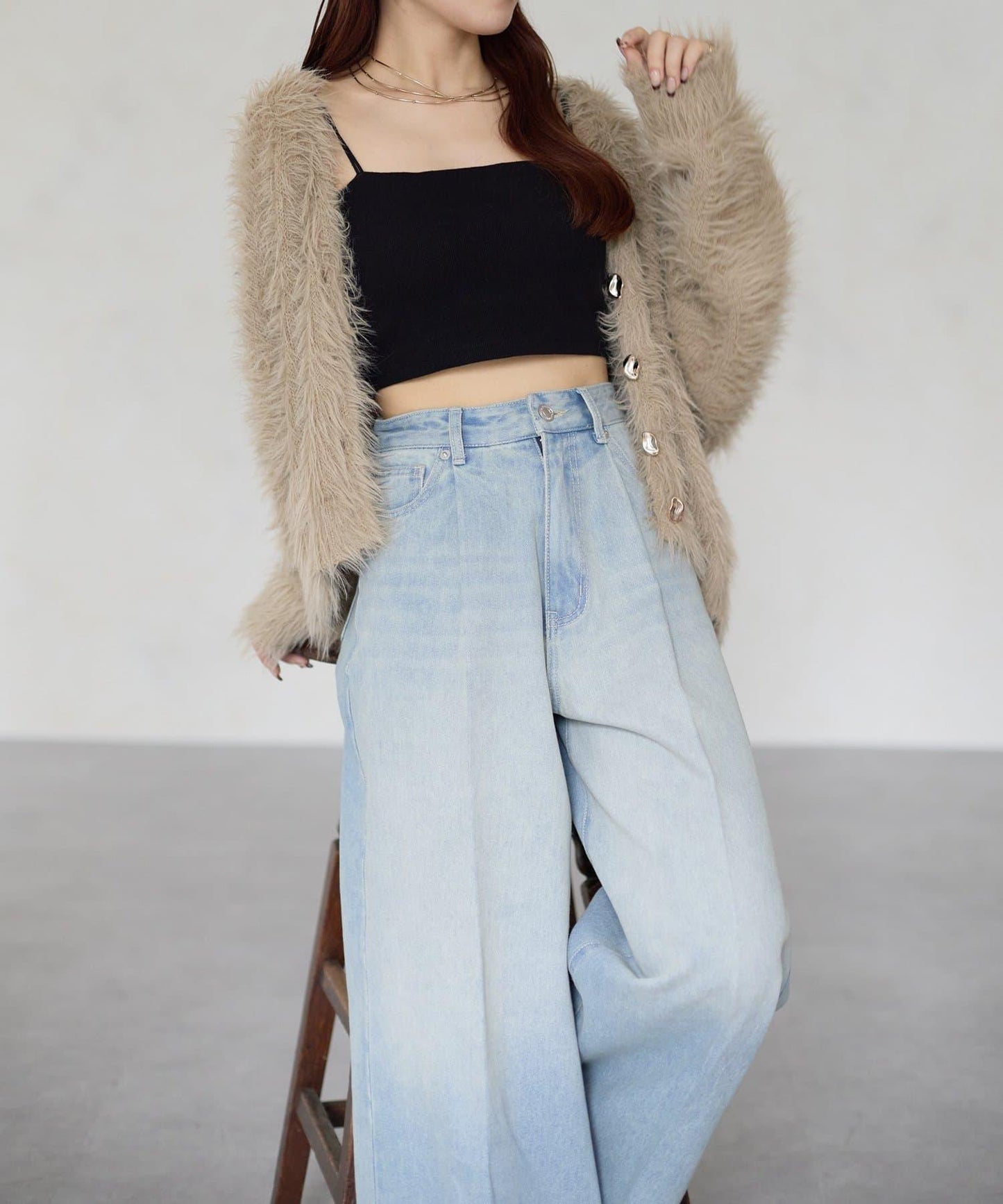 【Yuna企畫】高腰褶皺寬鬆牛仔褲