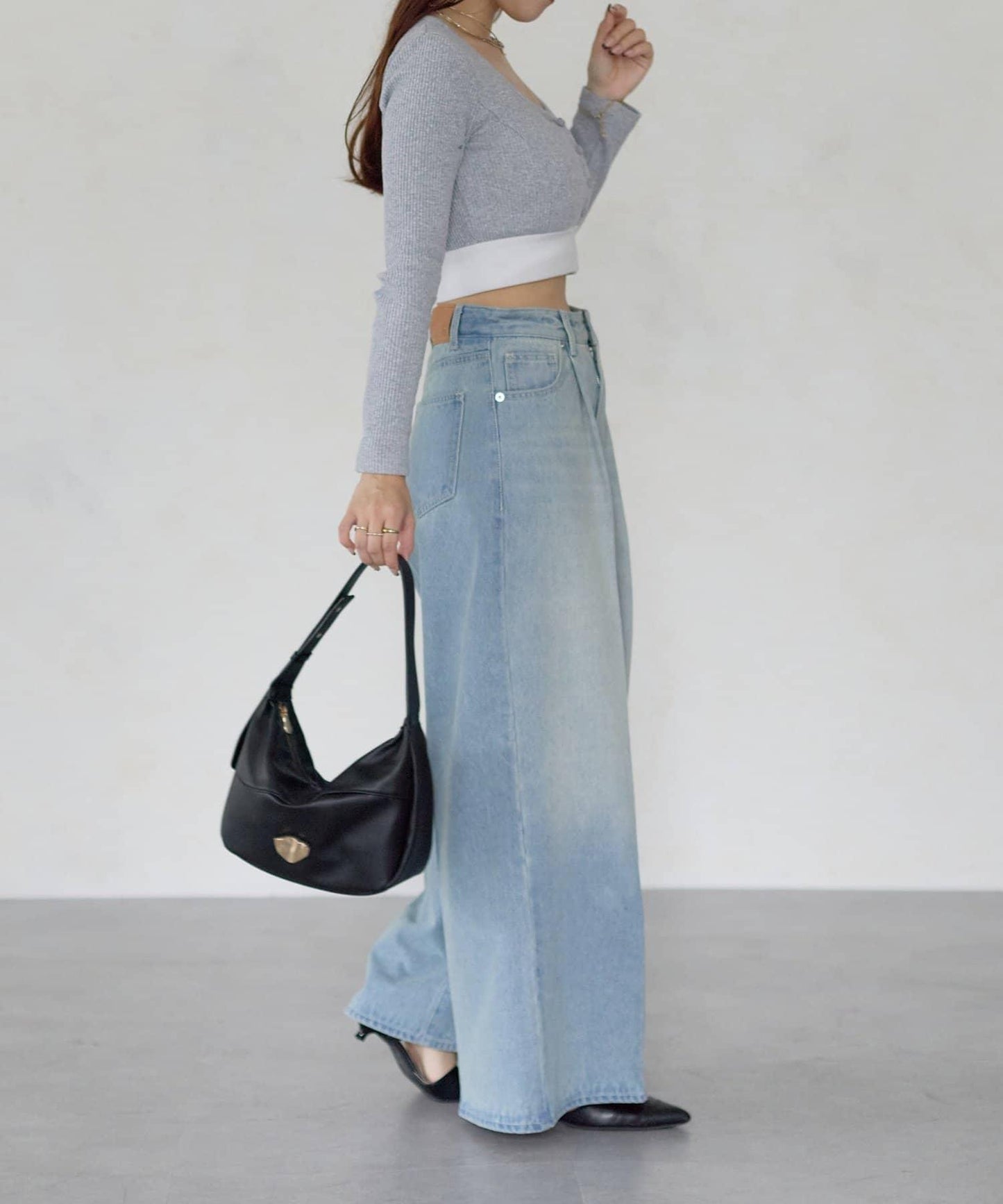 【Yuna企畫】高腰褶皺寬鬆牛仔褲