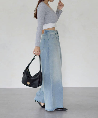 【Yuna企畫】高腰褶皺寬鬆牛仔褲