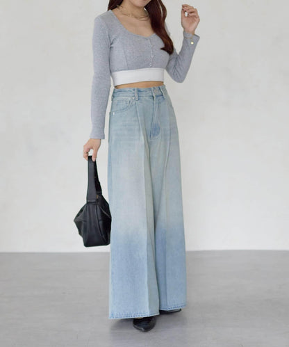 【Yuna企畫】高腰褶皺寬鬆牛仔褲