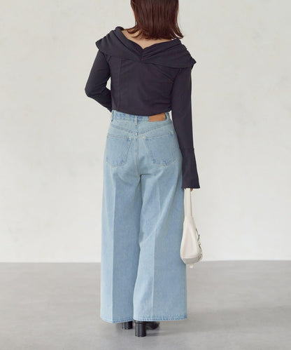 【Yuna企畫】高腰褶皺寬鬆牛仔褲