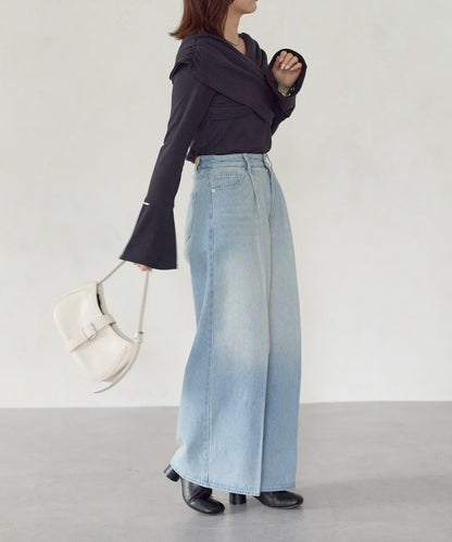 【Yuna企畫】高腰褶皺寬鬆牛仔褲