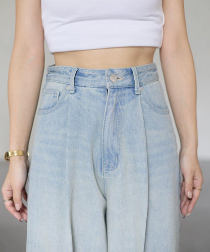 【Yuna企畫】高腰褶皺寬鬆牛仔褲