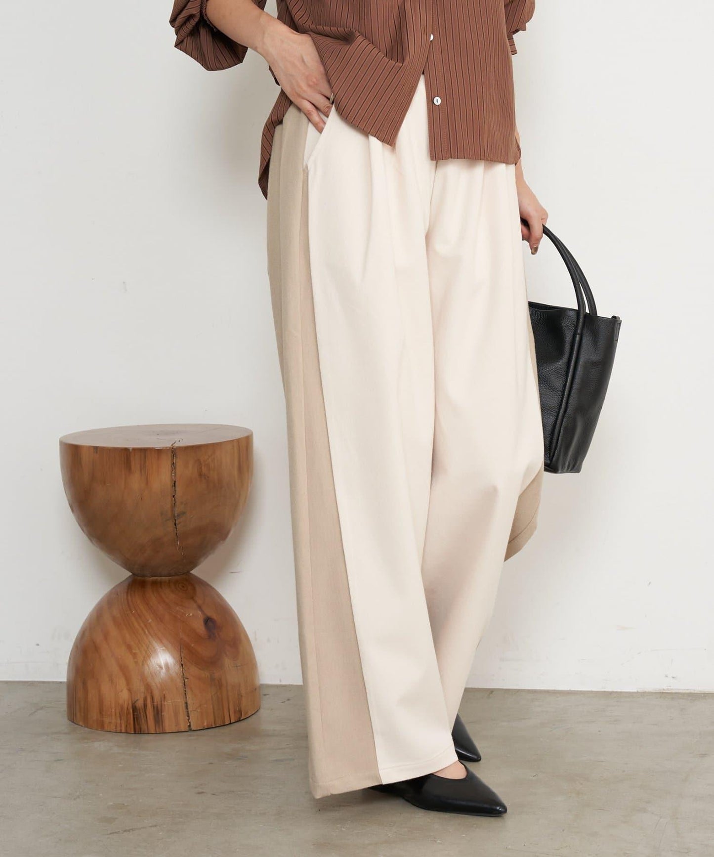 微絨拼色寬腿褲