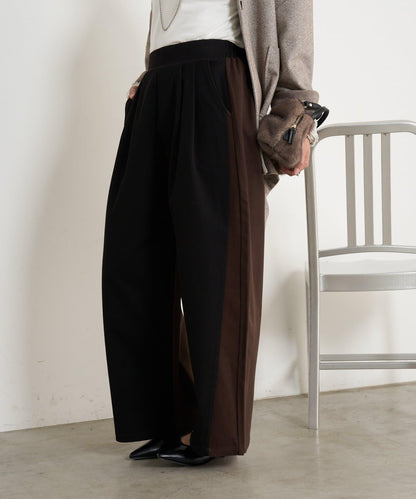 微絨拼色寬腿褲