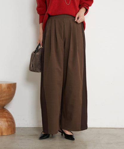 微絨拼色寬腿褲