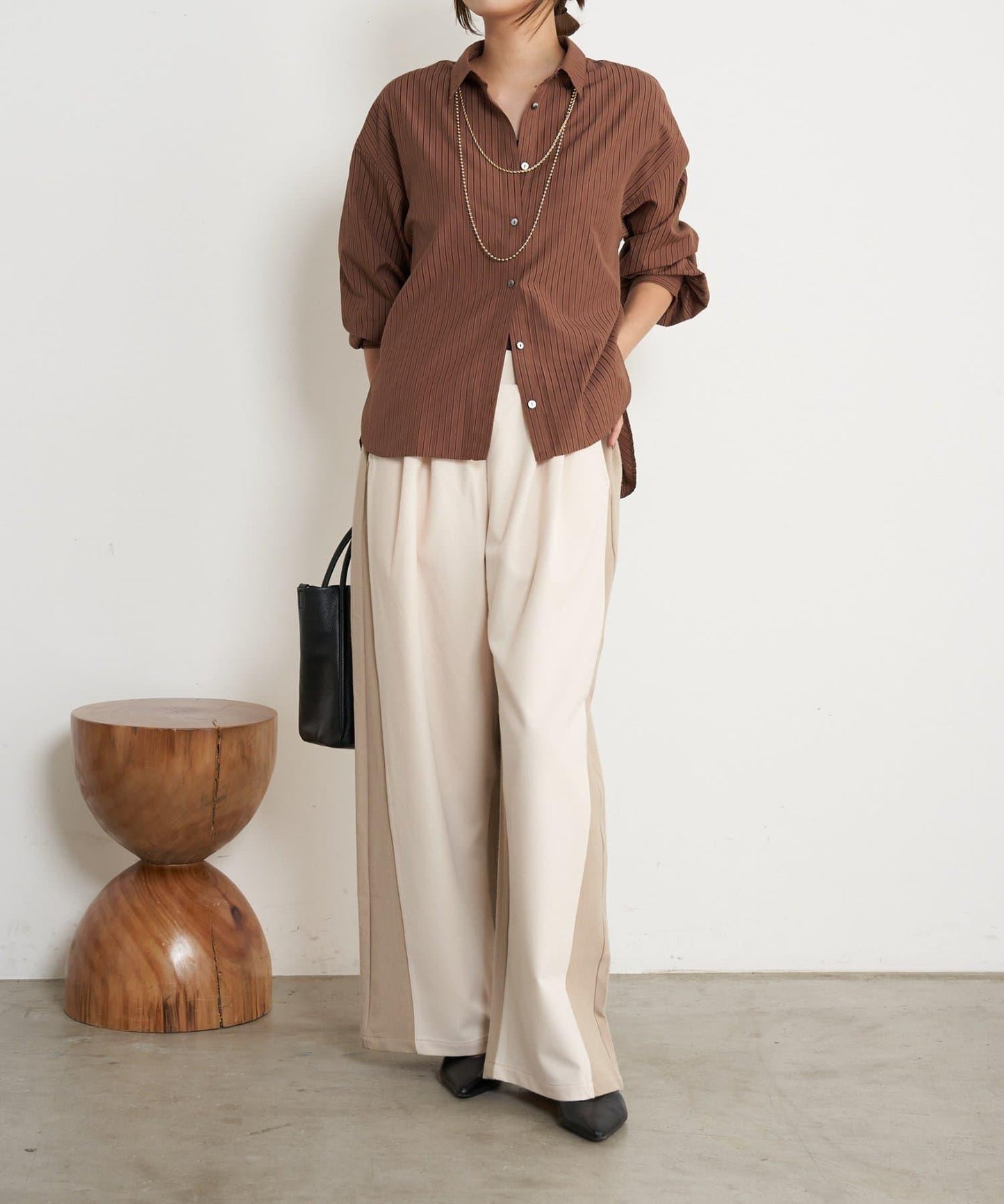 微絨拼色寬腿褲