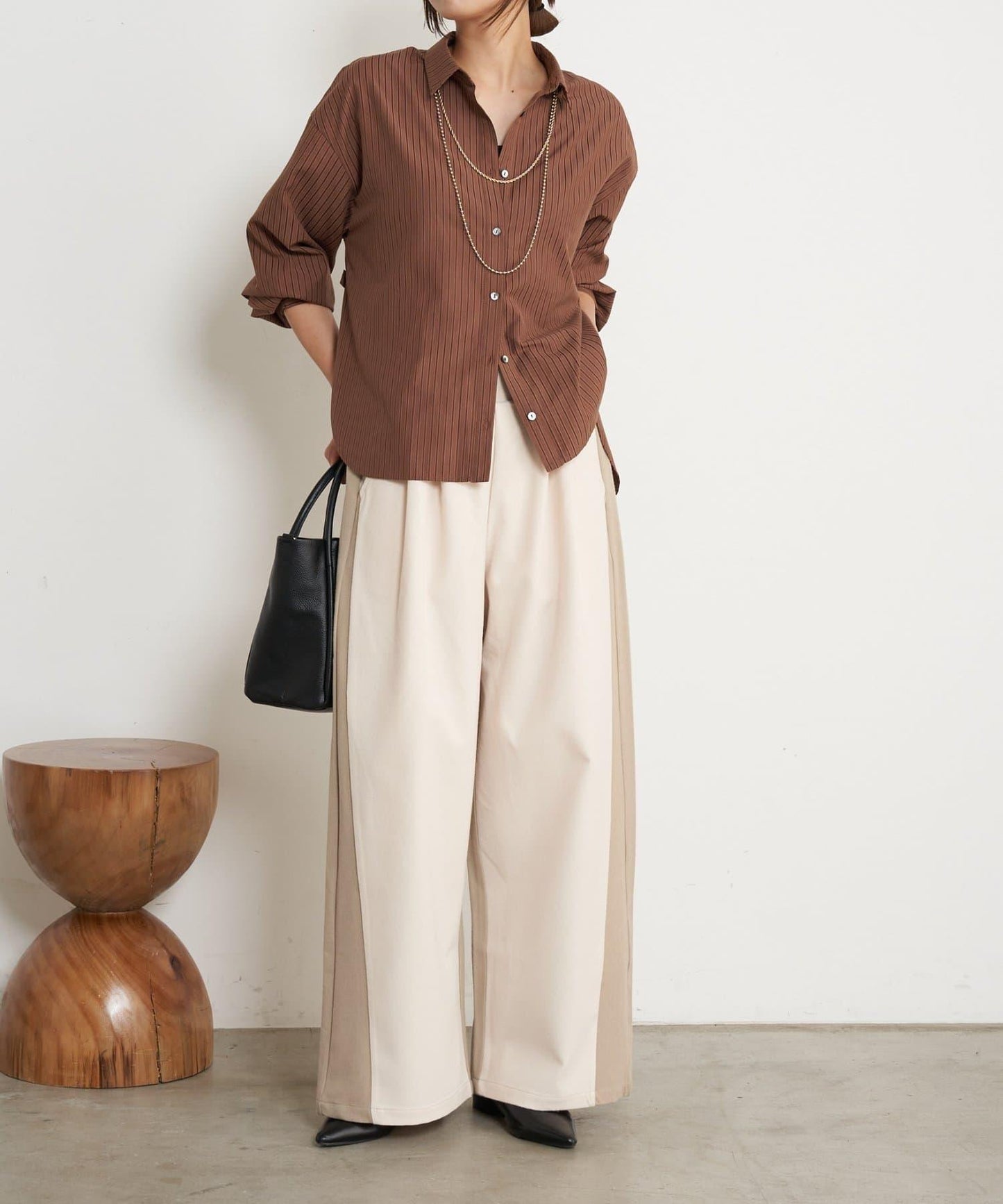 微絨拼色寬腿褲