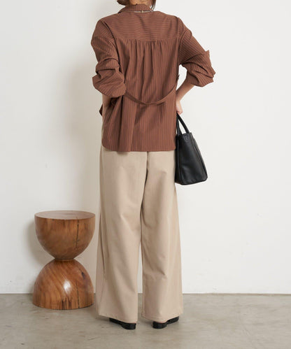 微絨拼色寬腿褲