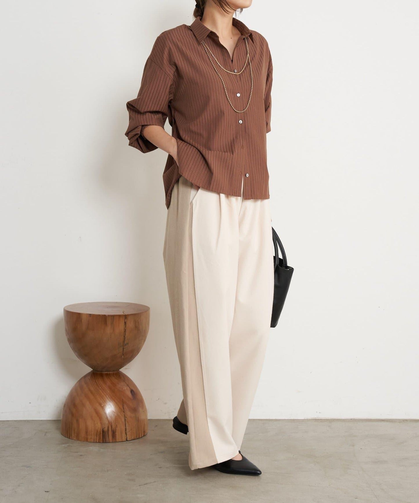 微絨拼色寬腿褲