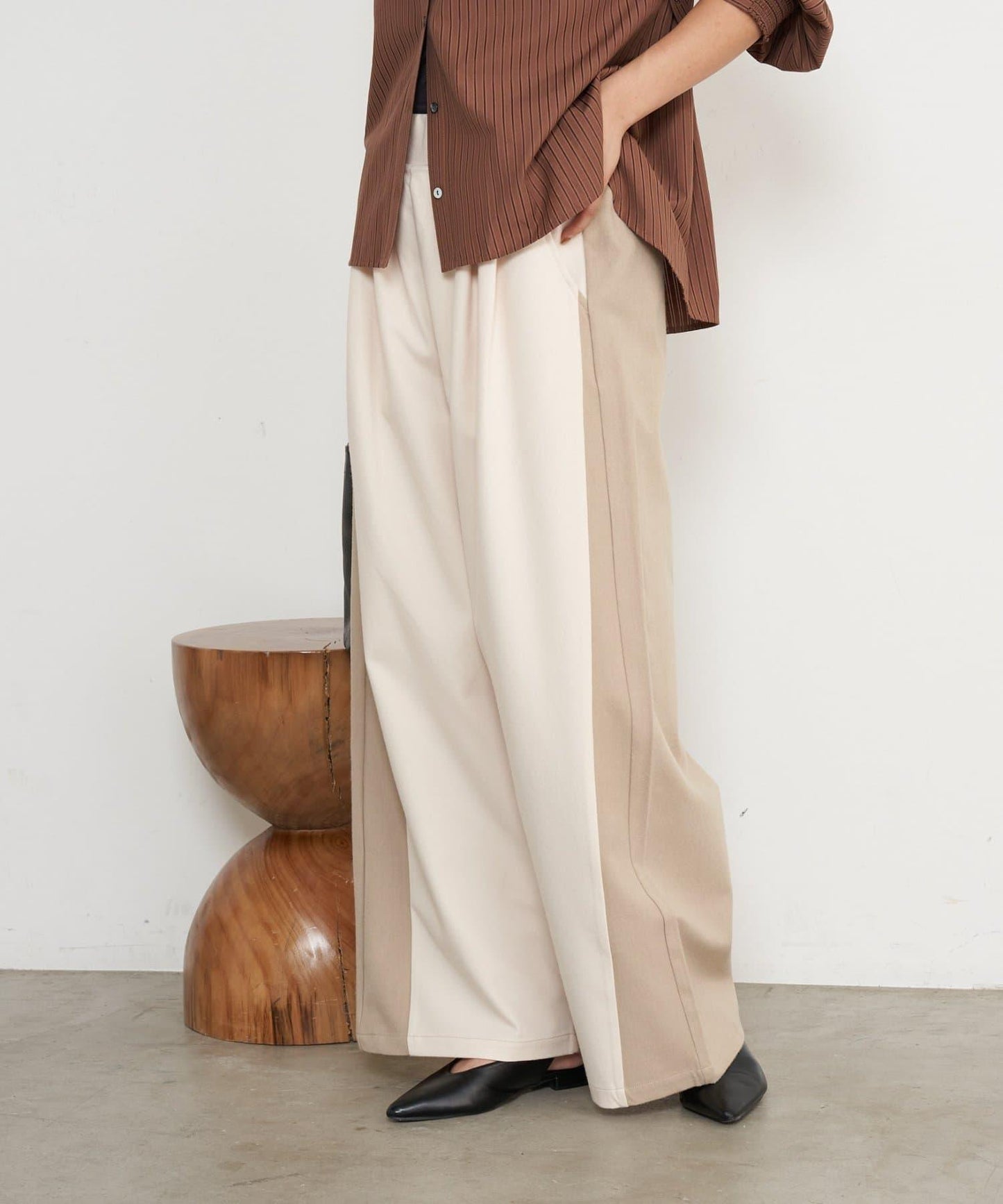 微絨拼色寬腿褲