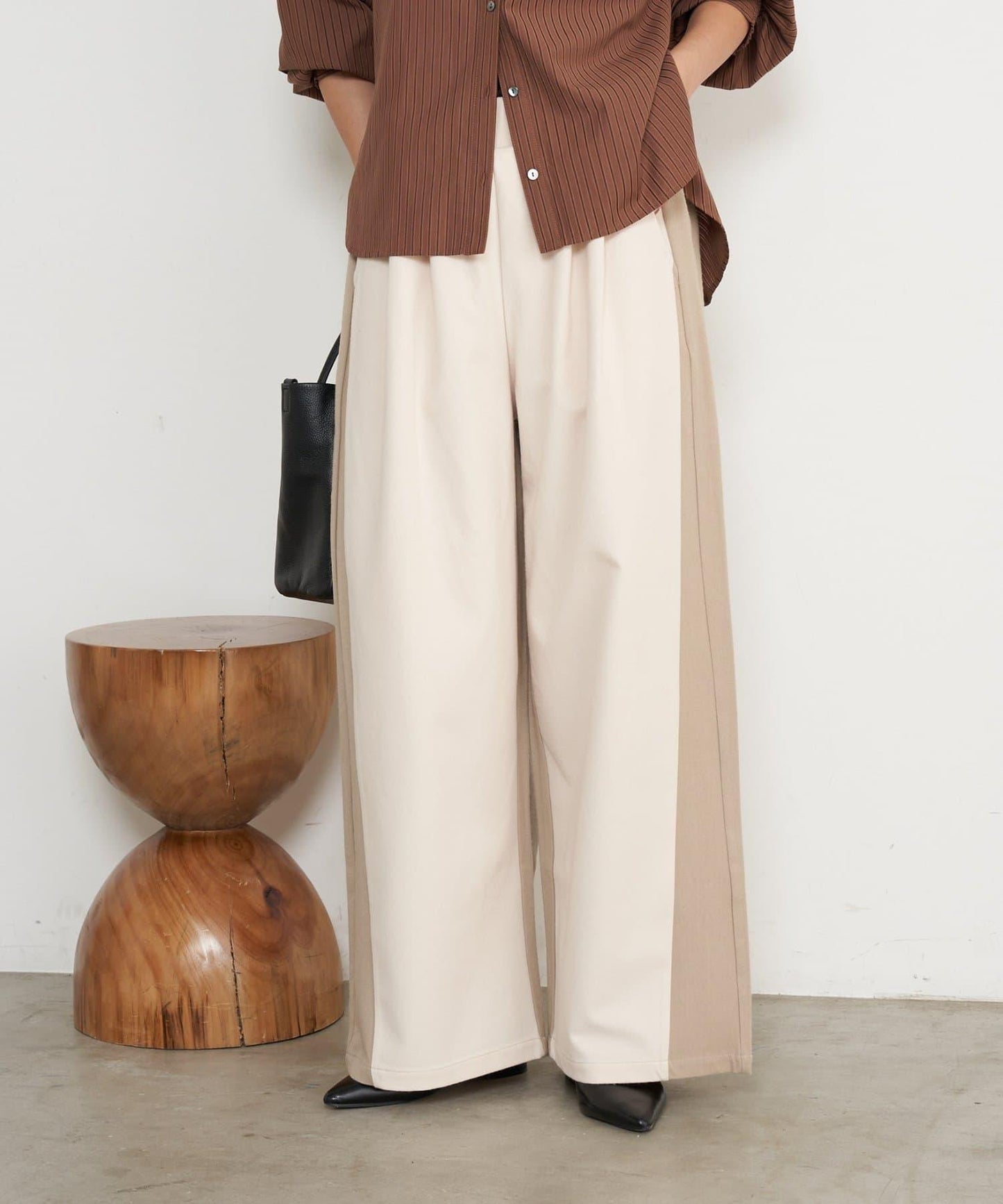 微絨拼色寬腿褲