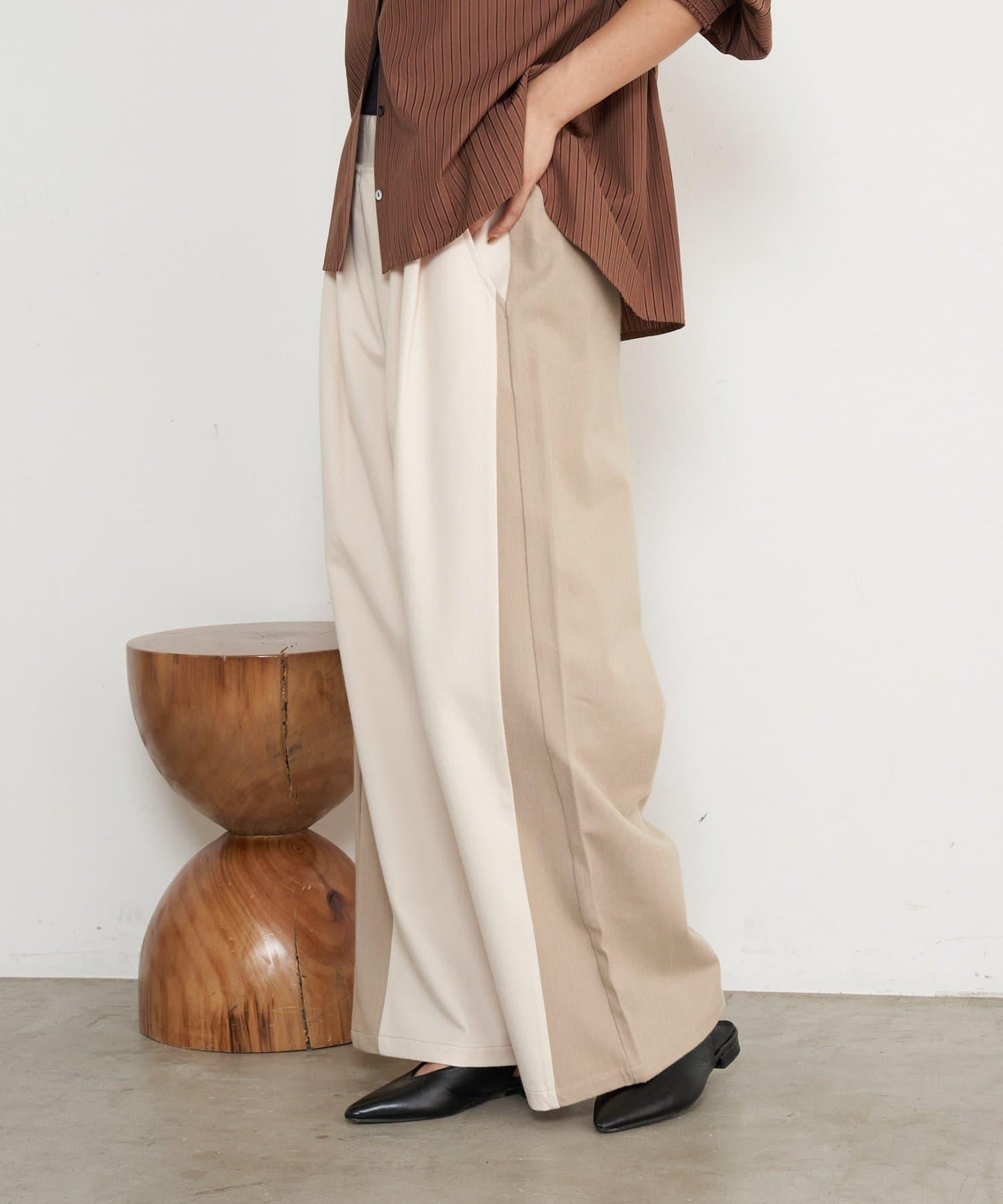 微絨拼色寬腿褲