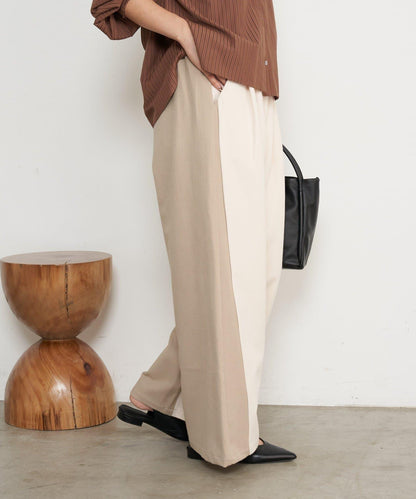 微絨拼色寬腿褲