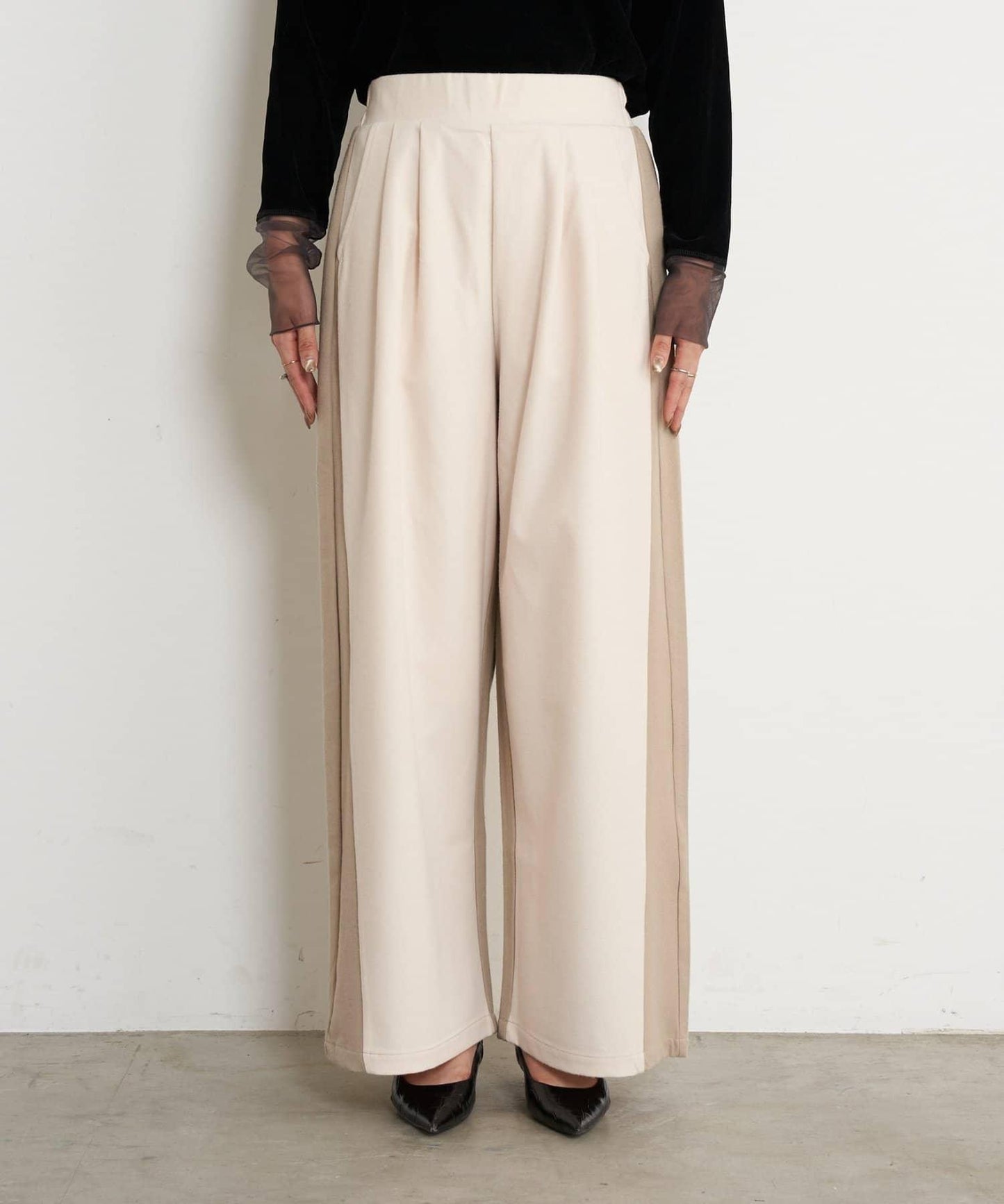 微絨拼色寬腿褲