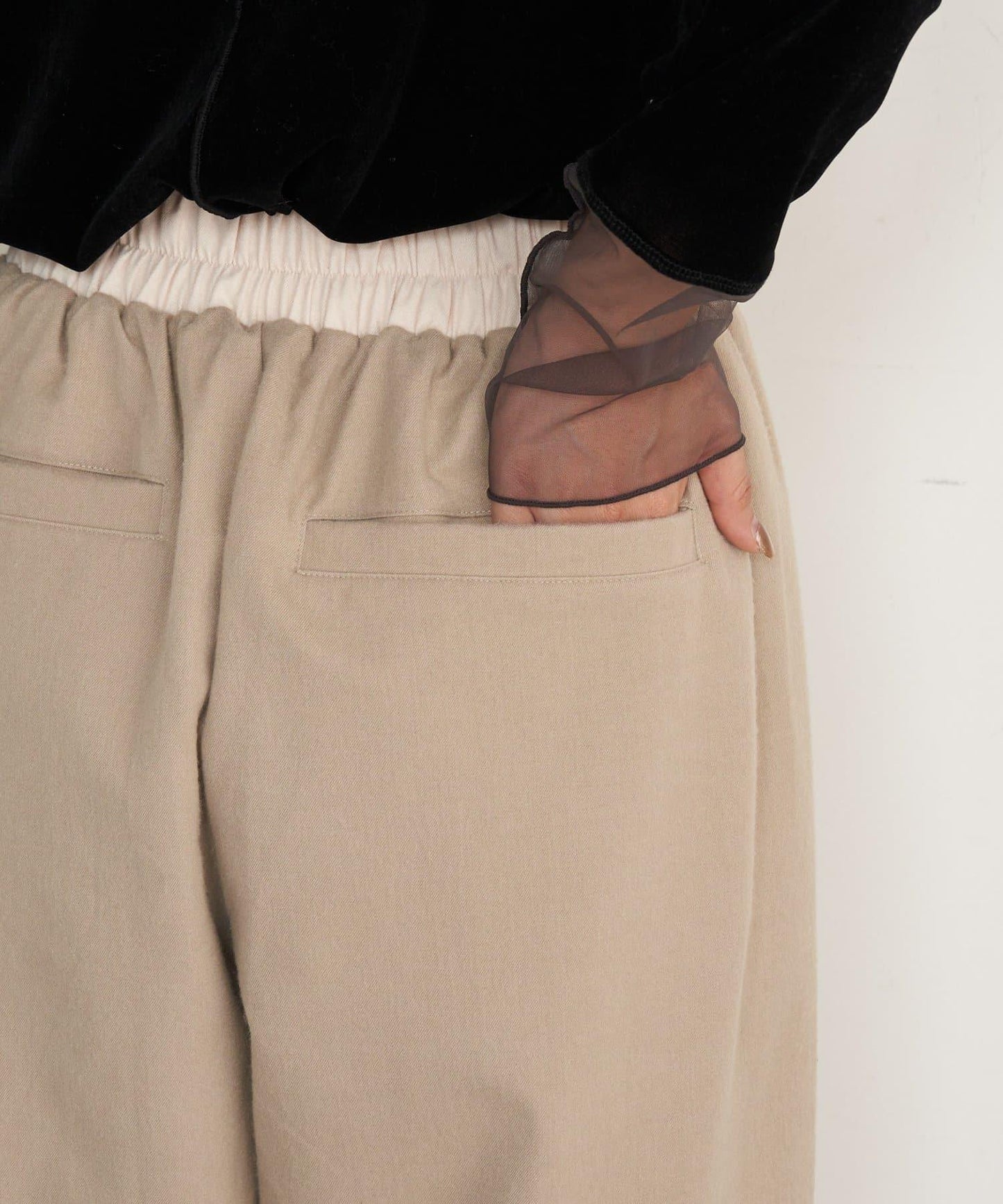 微絨拼色寬腿褲