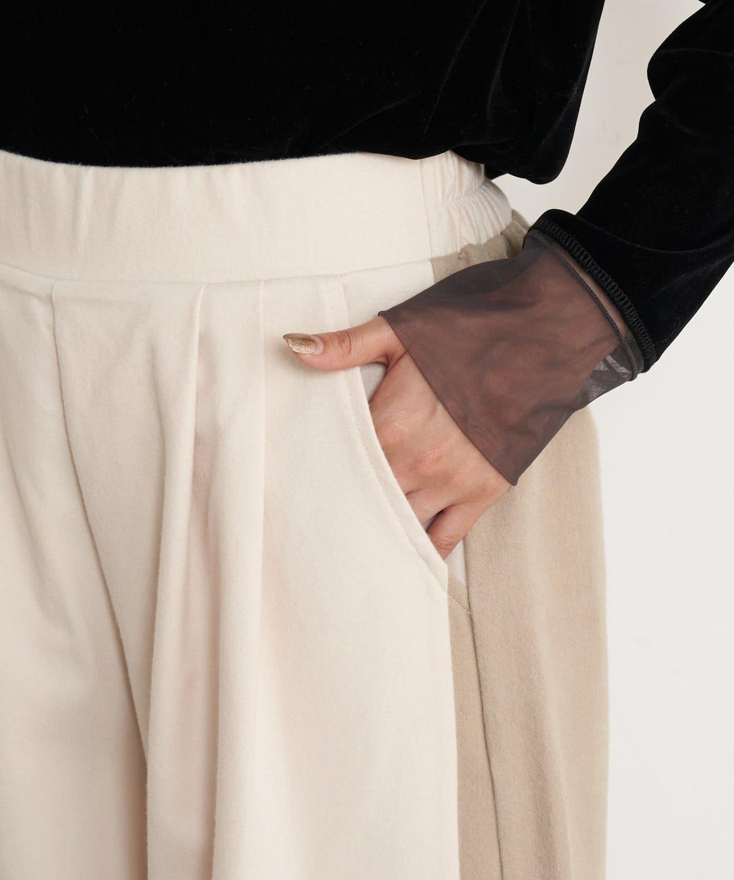 微絨拼色寬腿褲