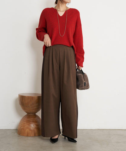 微絨拼色寬腿褲