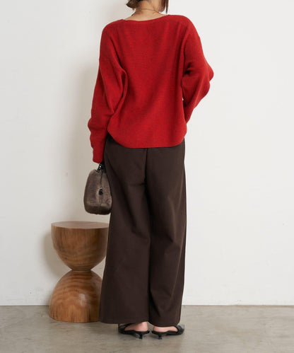 微絨拼色寬腿褲