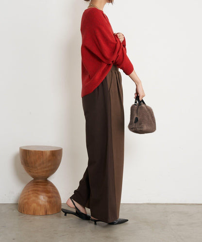 微絨拼色寬腿褲