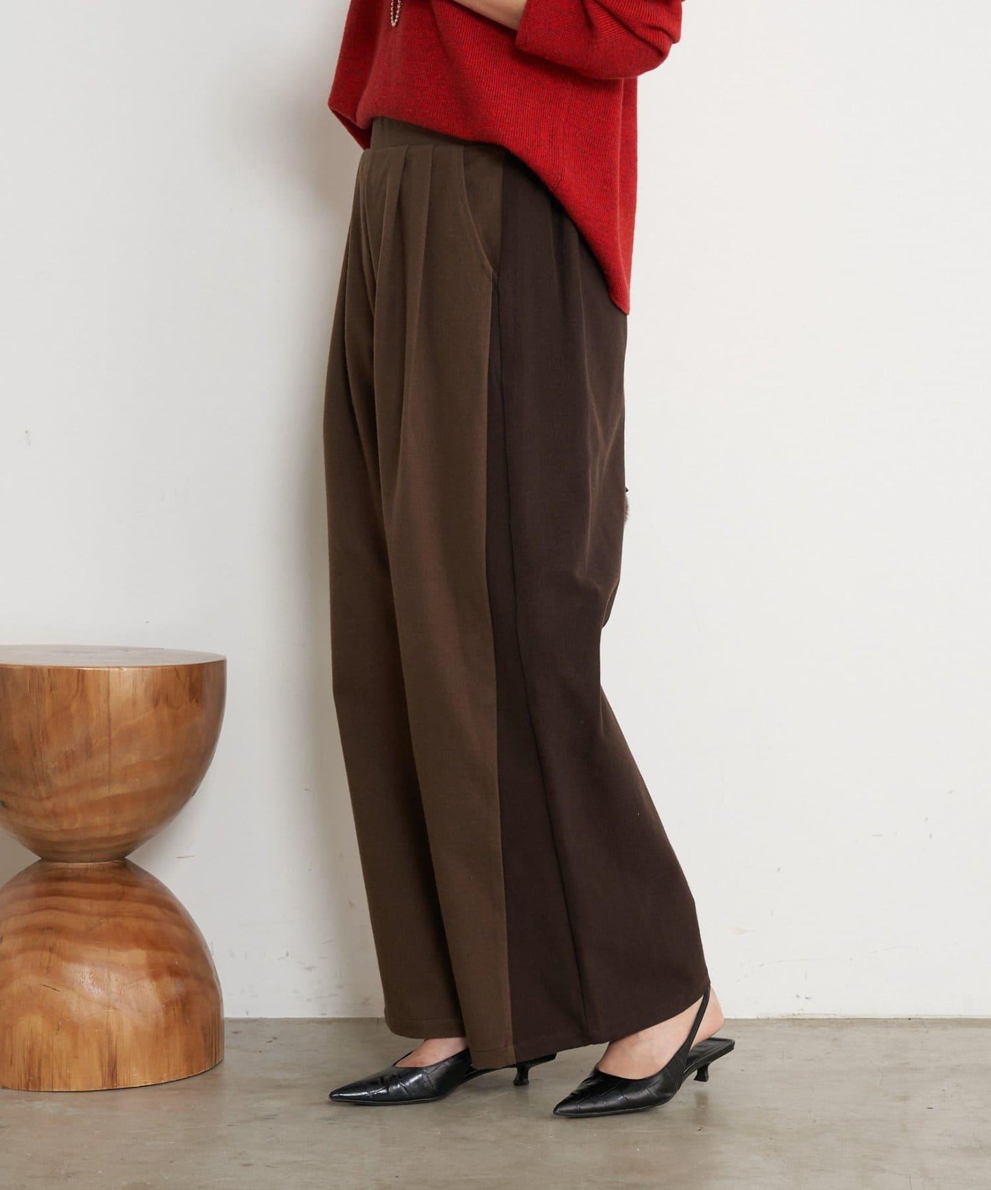 微絨拼色寬腿褲