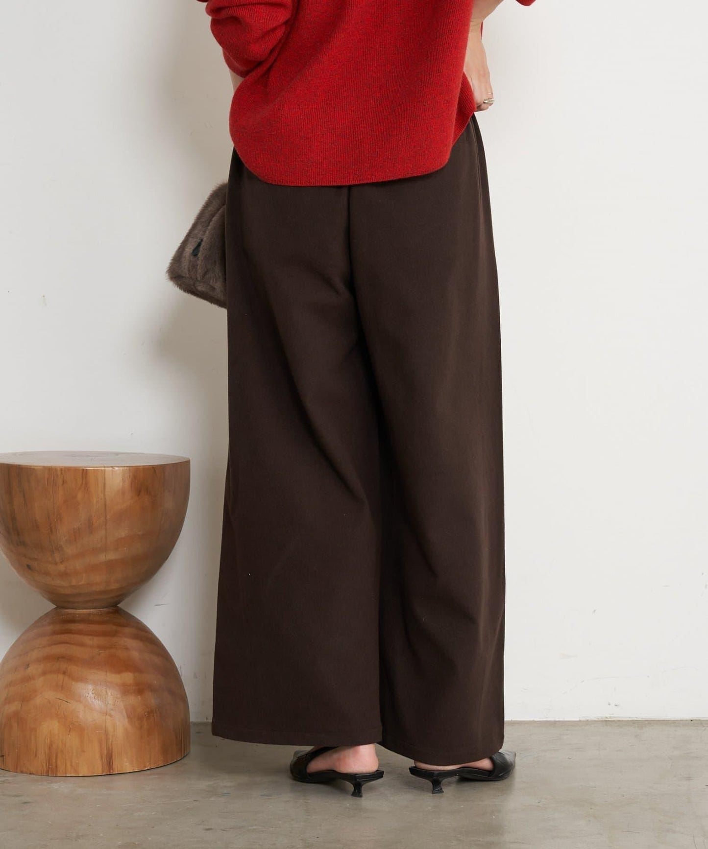 微絨拼色寬腿褲