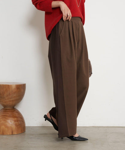 微絨拼色寬腿褲