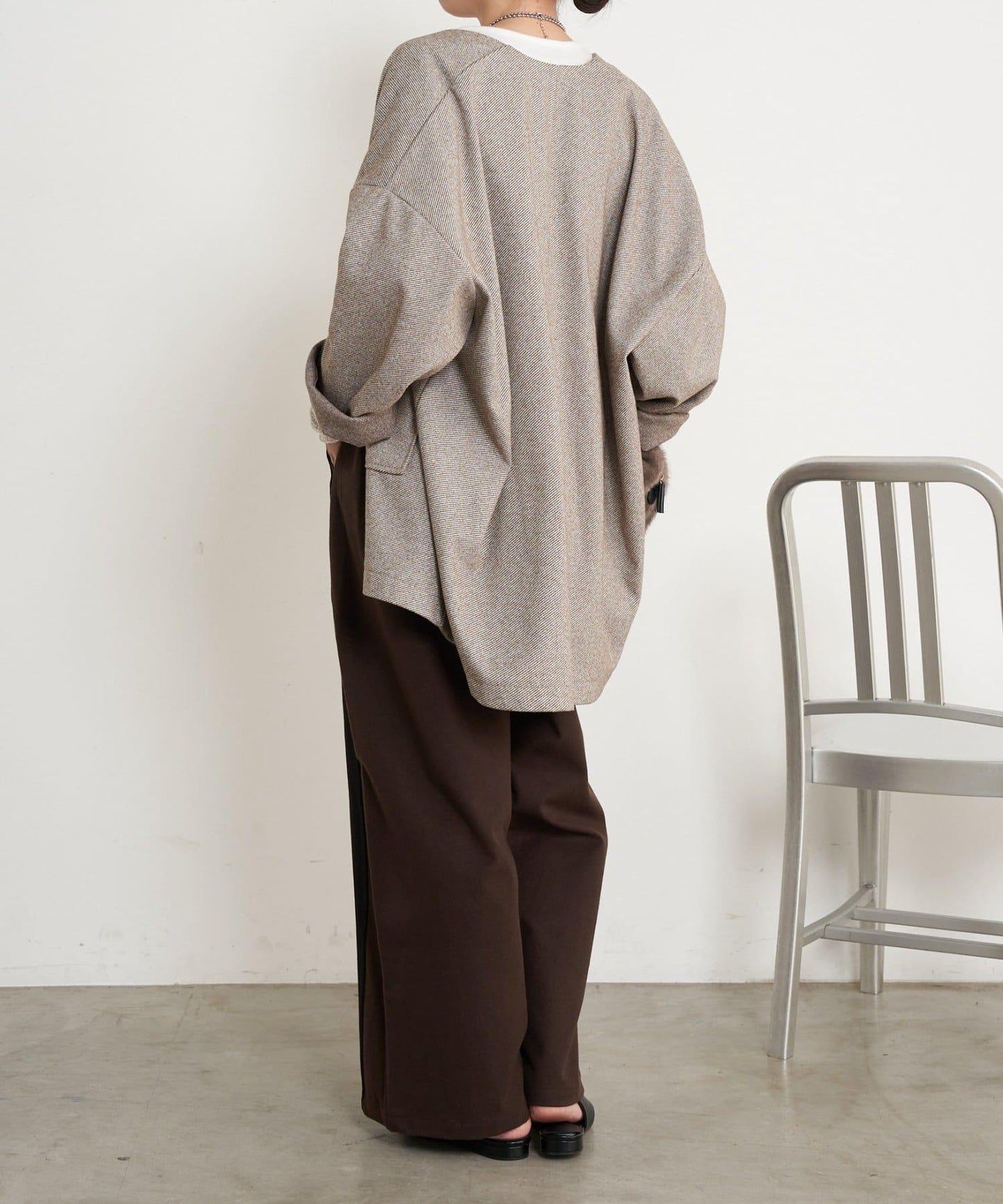 微絨拼色寬腿褲