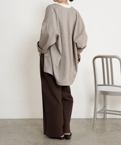 微絨拼色寬腿褲