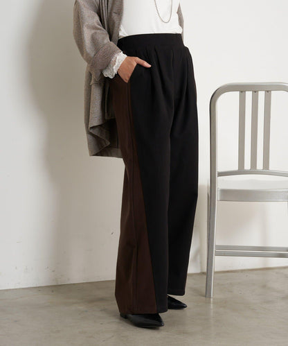 微絨拼色寬腿褲