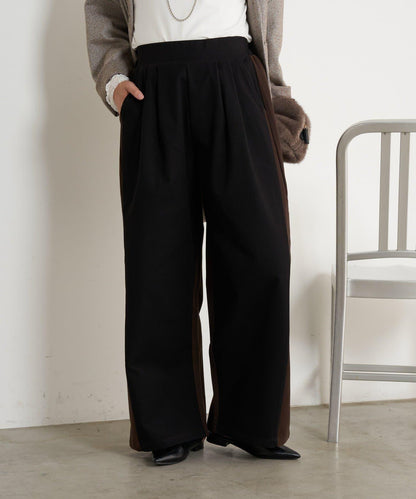 微絨拼色寬腿褲