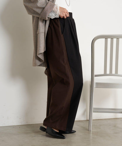 微絨拼色寬腿褲